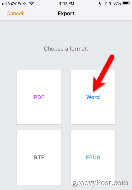 Ketuk Word in Pages untuk iOS