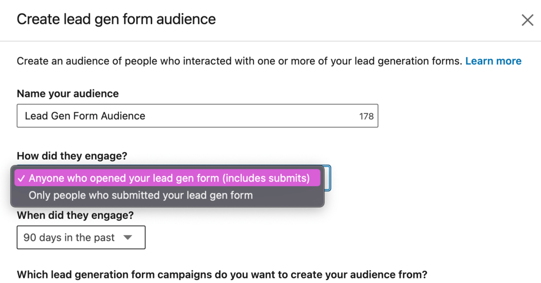 linkedin penargetan ulang lead form engagement