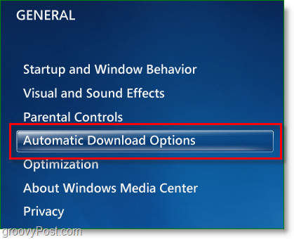 Windows 7 Media Center - klik opsi unduhan otomatis
