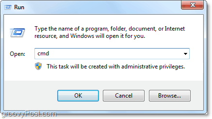 buka cmd dari dialog run untuk membukanya secara otomatis sebagai administrator