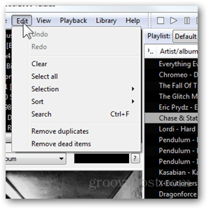 foobar2000 sunting fitur menu hapus duplikat hapus item mati