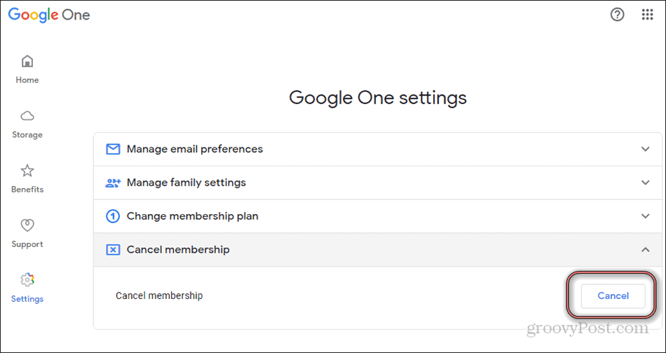 Google One membatalkan keanggotaan