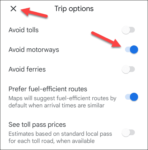 Hindari jalan raya di Google Maps pada perangkat seluler