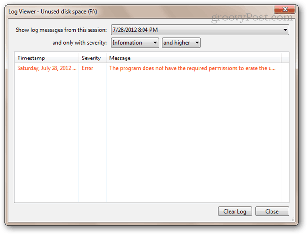 Program tidak memiliki izin yang diperlukan untuk menghapus ruang yang tidak digunakan pada disk