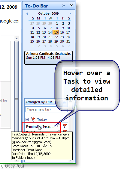 Bilah Harus Dilakukan Outlook 2007 - Arahkan kursor ke item untuk detail selengkapnya