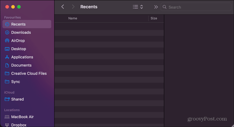 mac folder baru-baru ini kosong