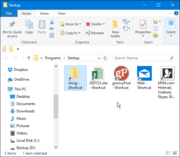 Folder Startup Windows 10