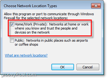cara memilih jaringan secara manual untuk pengecualian firewall windows 7 Anda