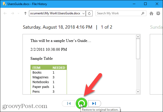 Riwayat File untuk file tertentu