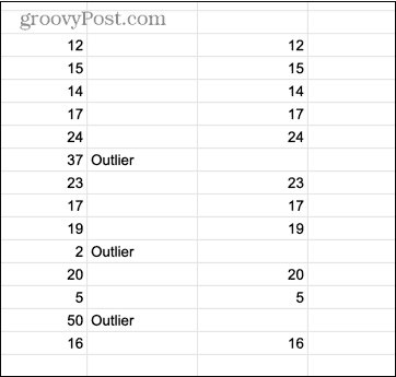 google sheets menghapus outlier