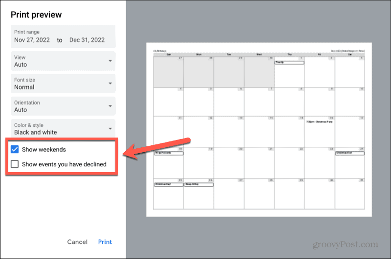 kalender google menunjukkan akhir pekan