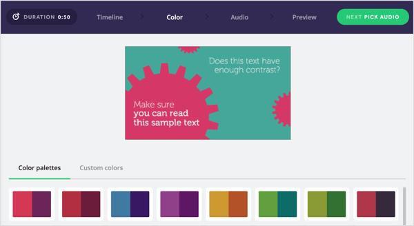 Pilih palet warna untuk video Biteable Anda atau buat sendiri.