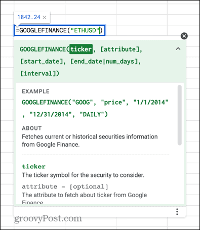 rumus googlefinance