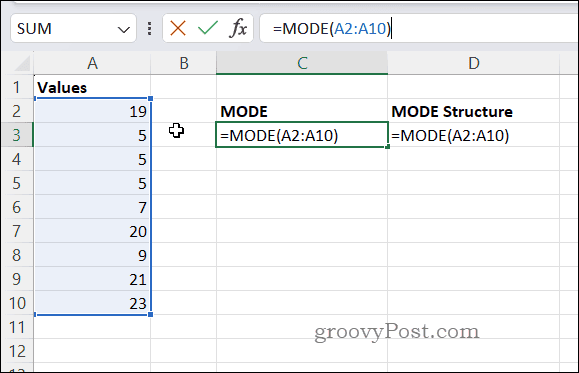 Contoh rumus MODE di excel