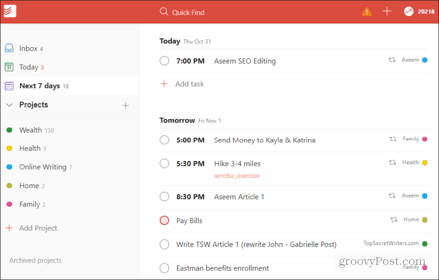 melihat tugas di todoist