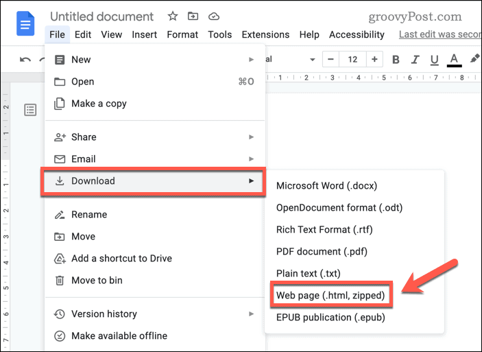 Unduh Google Documents sebagai HTML