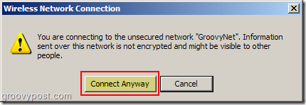 Sambungan Jaringan Nirkabel Windows XP Peringatan jaringan tidak aman:: groovyPost.com