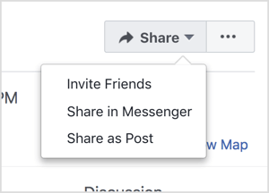 Promosikan acara Facebook Anda dengan mengundang teman dan membagikannya melalui Messenger dan sebagai kiriman.