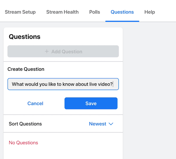 facebook live streaming pilihan untuk mengirim pertanyaan untuk penonton Anda untuk menanggapi selama siaran Anda