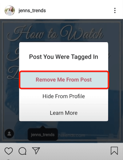 hapus saya dari opsi posting yang ditampilkan di menu tiga titik pada posting instagram