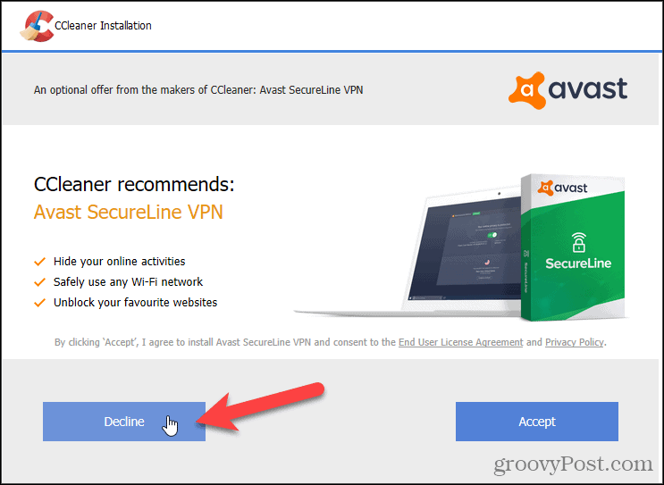 Tolak Avast VPN di CCleaner