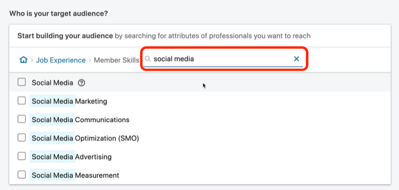 tangkapan layar hasil pencarian untuk keterampilan anggota 'media sosial' di LinkedIn