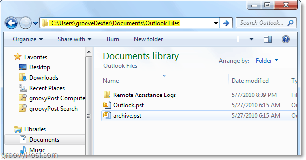 folder file pst Outlook 2010 default 