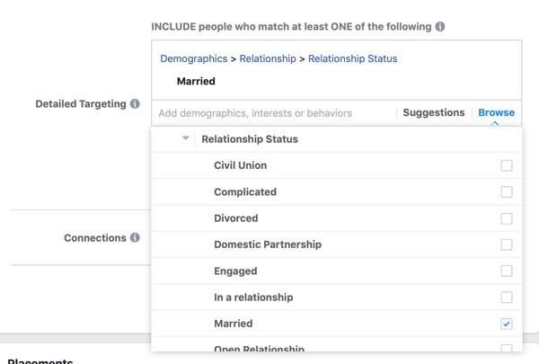 Pilihan penargetan demografis untuk kampanye iklan utama Facebook.