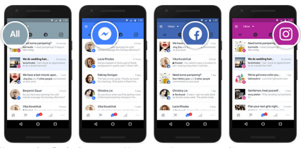 Facebook memungkinkan bisnis untuk menautkan akun Facebook, Messenger, dan Instagram mereka ke dalam satu kotak masuk sehingga mereka dapat mengelola komunikasi di satu tempat.