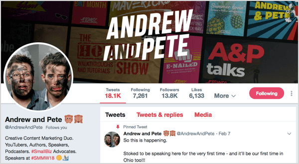 Profil Twitter untuk @andrewandpete.