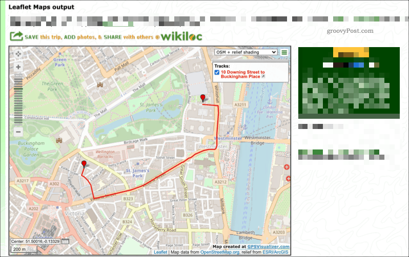 Contoh peta yang dibuat menggunakan layanan GPS Visualizer