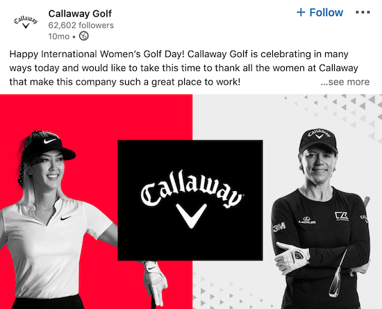 Kiriman halaman LinkedIn Callaway Golf untuk Hari Perempuan Internasional