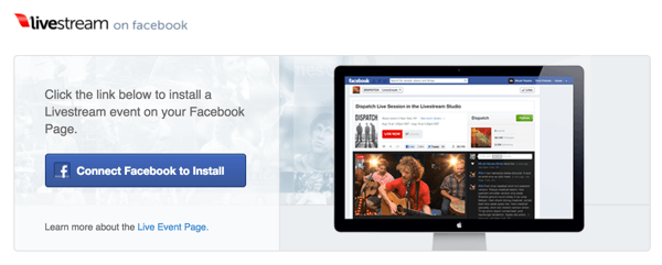 Klik tombol Connect Facebook to Install untuk menginstal Livestream ke halaman Facebook Anda.