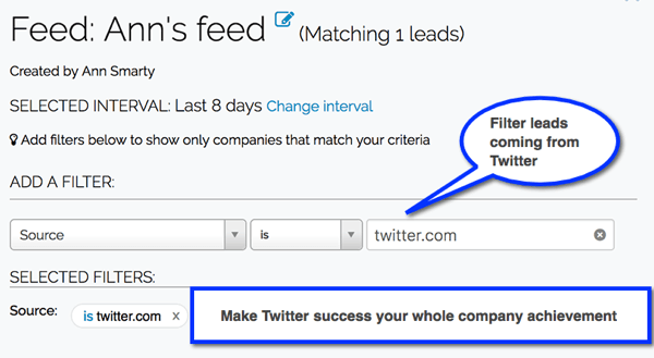 Buat filter Leadfeeder untuk melacak prospek yang datang dari saluran media sosial Anda.