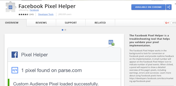 Instal Facebook Pixel Helper untuk memeriksa apakah pelacakan Anda berfungsi.