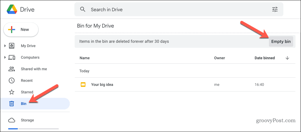 Kosongkan tempat sampah Google Drive