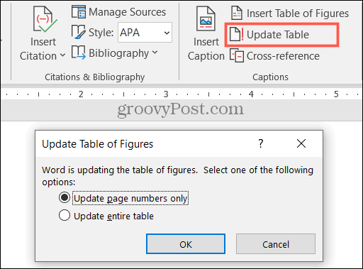 Perbarui Tabel Gambar di Word