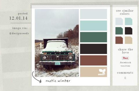 Design Seeds menampilkan palet warna dalam foto sehingga Anda dapat melihat tampilannya bersama-sama. 