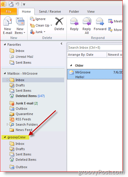 Screenshot Outlook 2010 cara menambahkan kotak surat tambahan