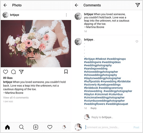 Contoh postingan Instagram dengan kombinasi konten, industri, niche, dan tagar merek