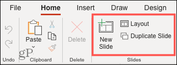 Tidak ada fitur Reuse Slides di PowerPoint di web