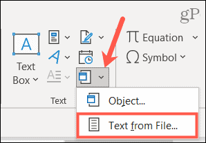 Pilih Teks dari File untuk menyematkan konten di Word