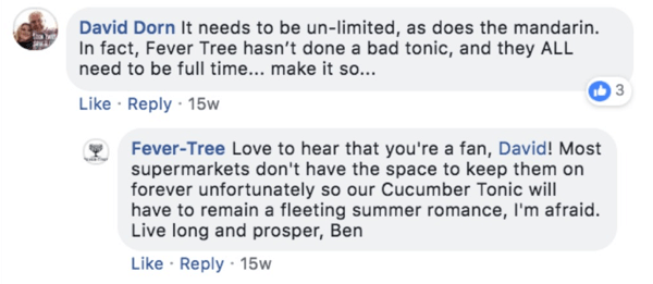 Contoh Pohon Demam yang menanggapi komentar di kiriman Facebook.