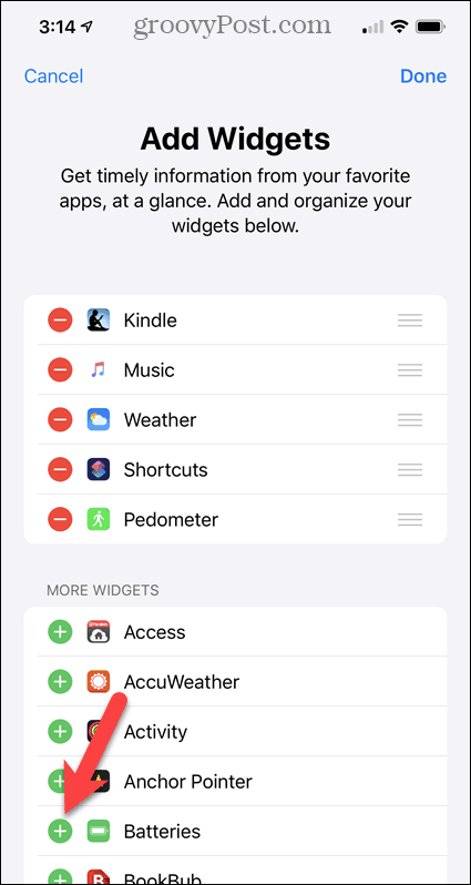Tambahkan widget Baterai ke layar Widget iPhone