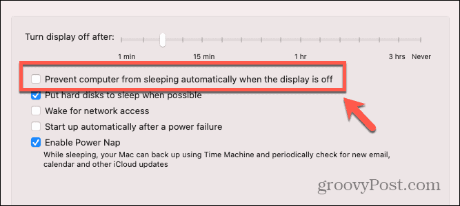 mac mencegah mac dari tidur saat tampilan mati kotak centang
