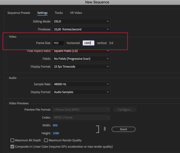 Pilihan untuk mengatur frame rate untuk urutan Anda di Adobe Premier Pro.
