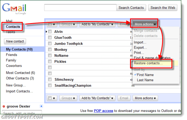 Pemulihan kontak Gmail