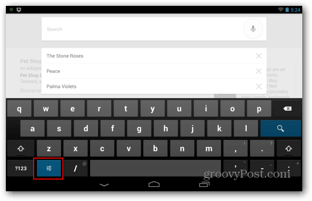 Tombol pengaturan keyboard Nexus 7