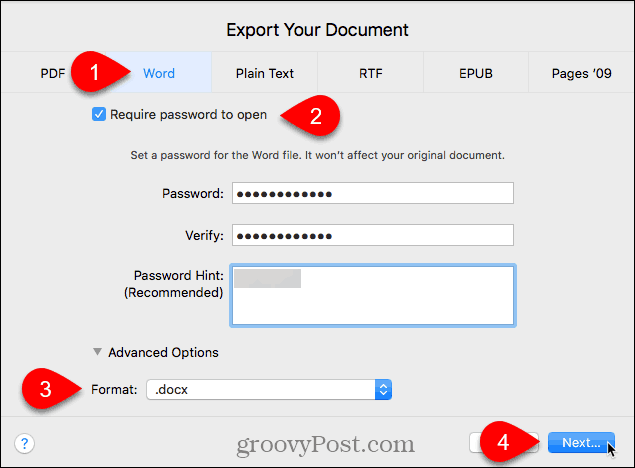 Ekspor kotak dialog Dokumen Anda di Halaman untuk Mac