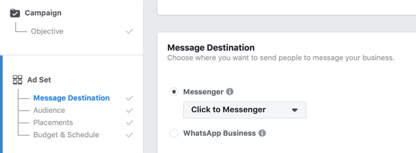 Facebook Click to Messenger ads, langkah 1.
